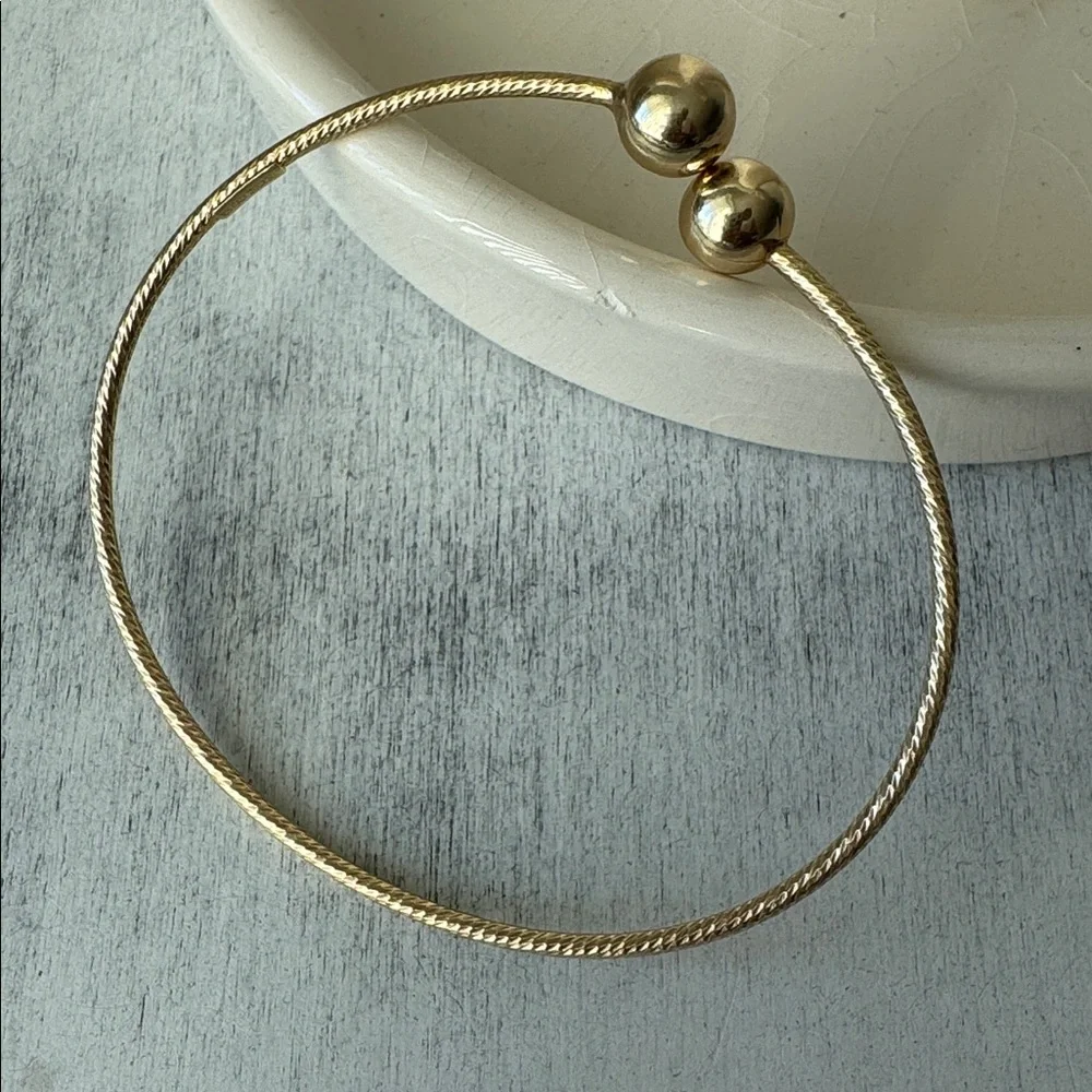 925 Sterling Silver Gold Plated Dyadema Thin Open Cuff Bracelet with Beads Italy